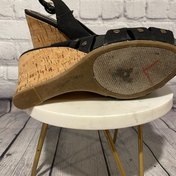 Steve Madden vintage 90s wedge heels black ribbon material open toe size 6 - Picture 5 of 8